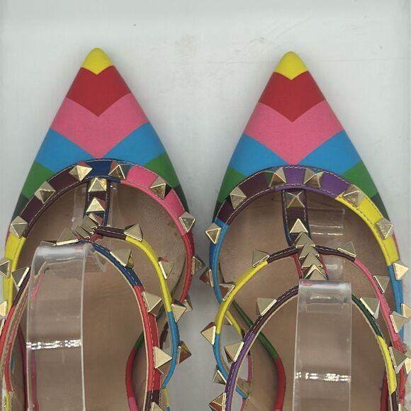 Valentino Garavani 1973 Rainbow Chevron Rockstud T-Strap Heels EU37.5/ US 7.5 - Picture 9 of 16
